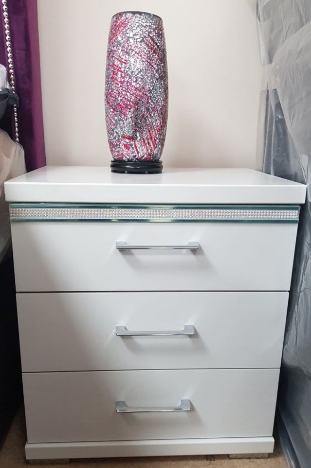 Crystal 3 Drawer Bedside