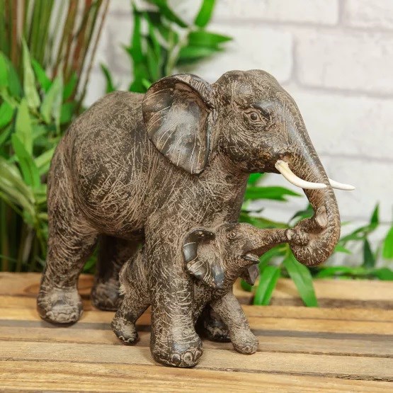 Elephant Mother and Baby Figurine